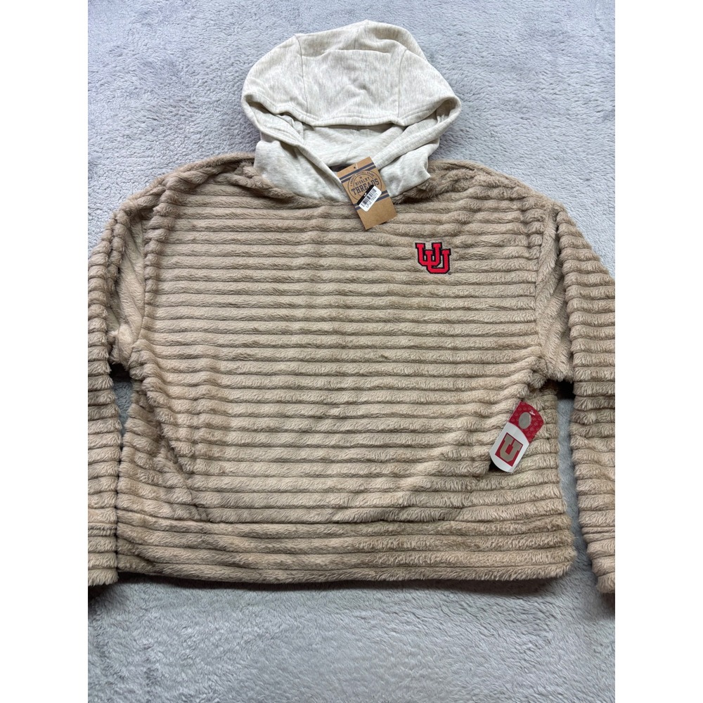 Rivalry Threads Utah Utes Women Tan Ribbed Faux Fur Hoodie Pullover Medium 8/10